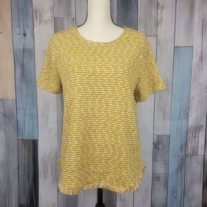 Yellow White Striped Knit Top Short Sleeve Size Large